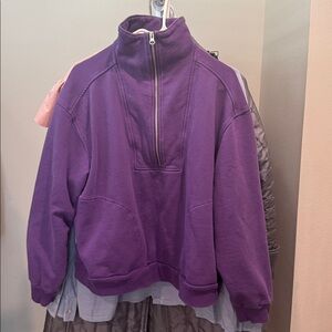 Everlane The Organic Cotton Half-Zip Sweatshirt — Purple (XL)